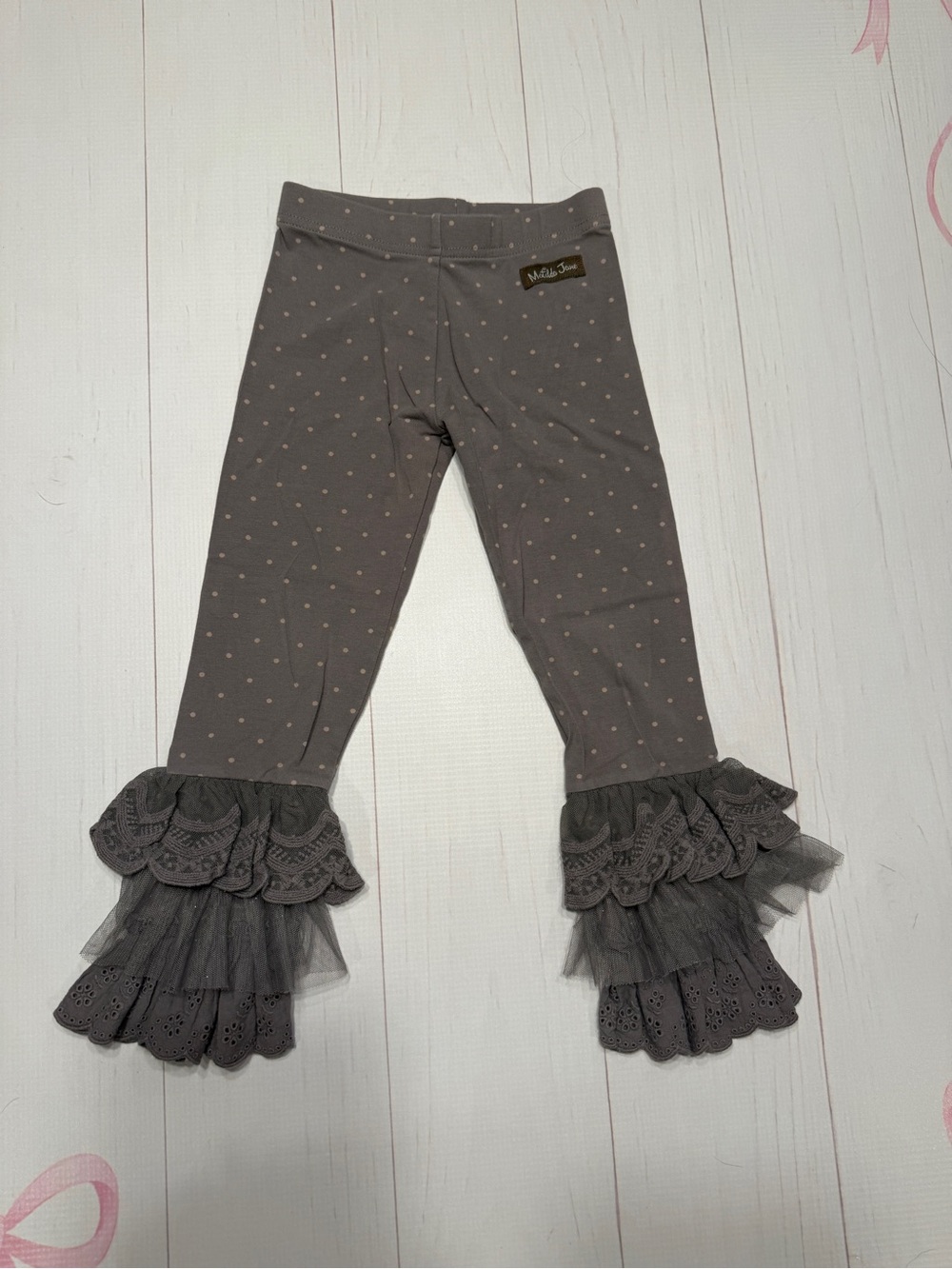 Matilda Jane Gray Polka Dot Ruffle Hem Leggings